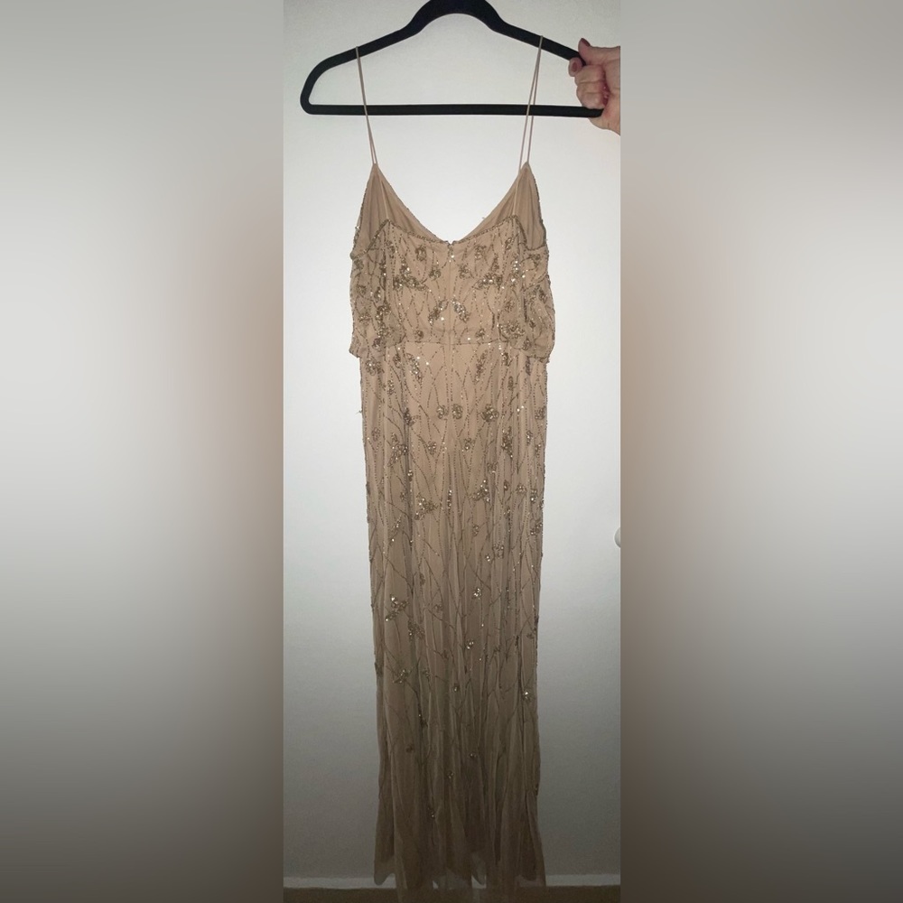 Adrianna Papel Sequined Gown with spaghetti straps Embellished Flowers - Picture 3 of 3